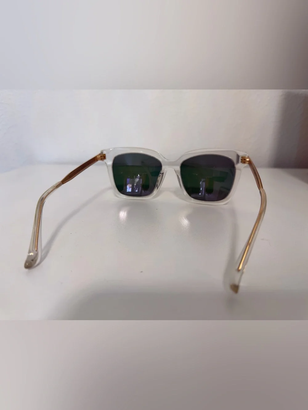 Diff Eyewear Clear Frame Sunglasses with Pink-Gold Mirrored Lenses